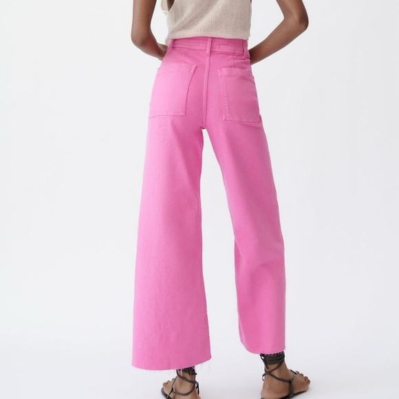 ZARA | Marine Sailor Wide Leg Jeans Pants Denim in Pink | SIZE 0 - Picture 5 of 8